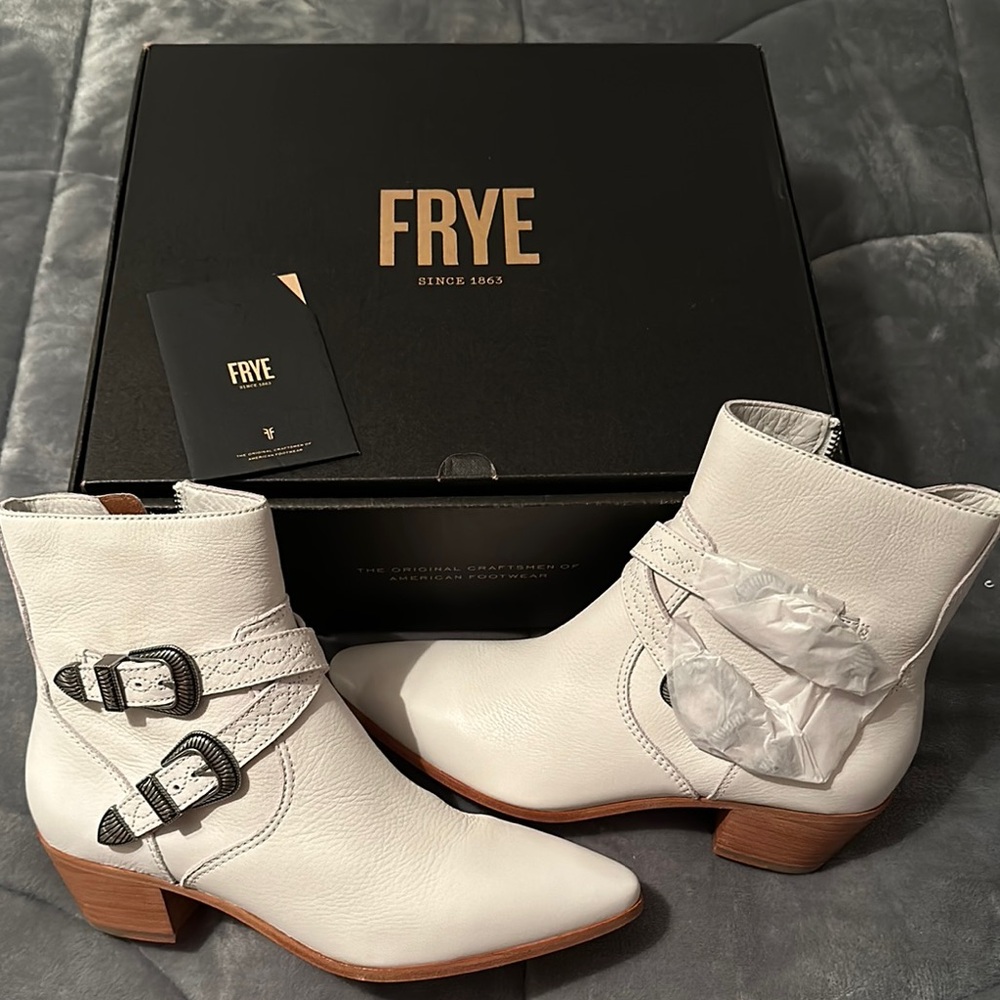 Frye White Leather Ankle Boots